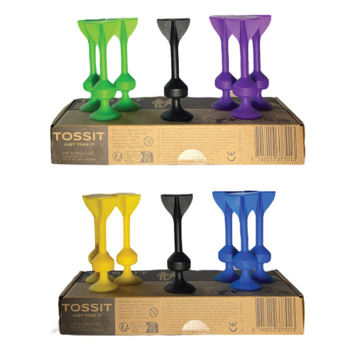 TOSSIT Game Set - Indoor, Outdoor Suction Cup Throwing Party Game - Family Friendly - 2X Set Purple Green Blue Yellow - Portable Fun That Sucks!