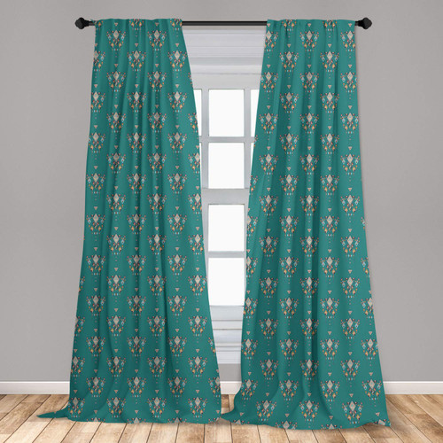 Lunarable Tribal Curtains, Geometric Pattern Rhombuses Triangles Inspirations Illustration, Window Treatments 2 Panel Set for Living Room Bedroom, Pair of - 28" x 84", Teal