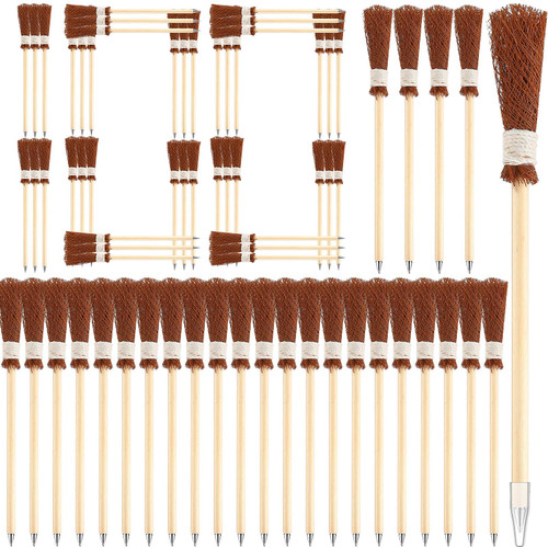 Chuangdi 100 Pcs Witch Broom Pens with Pen Cap Bulk Wizard Broom Ballpoint Pen Broomstick Halloween Pens Writing Witch Broom Prop Halloween Party Favors for Adults Teens Kids Office Classroom