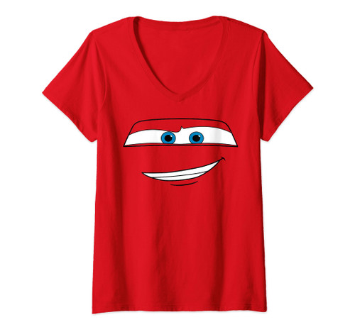 Disney Pixar Cars Lightning McQueen Big Face V-Neck T-Shirt Disney Pixar Cars Lightning McQueen Big Face V-Neck T-Shirt