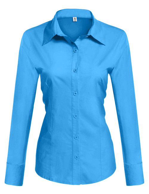 HOTOUCH Womens Long Sleeve Button Up Shirt Blouse Button Down Dress Shirts (Deep Sky Blue XL) HOTOUCH Womens Long Sleeve Button Up Shirt Blouse Button Down Dress Shirts (Deep Sky Blue XL)