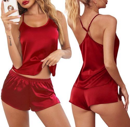 Ekouaer Womens Pajama Sets Lingerie Satin Sleepwear Cami Shorts Set 2 Piece Silk Pjs Nightwear Gift Red Ekouaer Womens Pajama Sets Lingerie Satin Sleepwear Cami Shorts Set 2 Piece Silk Pjs Nightwear Gift Red