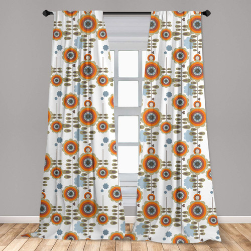 Ambesonne Flower Window Curtains, Retro Style Floral Background with Abstract Colorful Blossoms Garden Plants Print, Lightweight Decor 2-Panel Set with Rod Pocket, Pair of - 28" x 84", Multicolor
