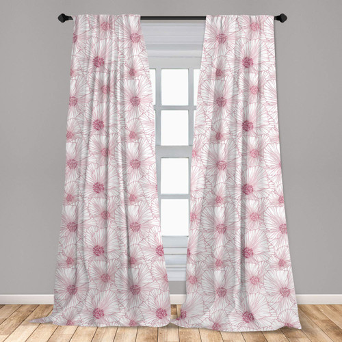 Ambesonne Botanical Window Curtains, Monochromatic Floral Pattern with Illustrated Blossom, Lightweight Decor 2-Panel Set with Rod Pocket, Pair of - 28" x 84", Dried Rose White