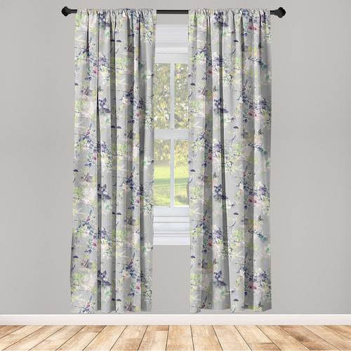Ambesonne Flower Curtains, Floral Nature Themed Spring Branches Inspired Ornaments Pattern, Window Treatments 2 Panel Set for Living Room Bedroom, Pair of - 28" x 63", Grey Lime Green and Pale Pink