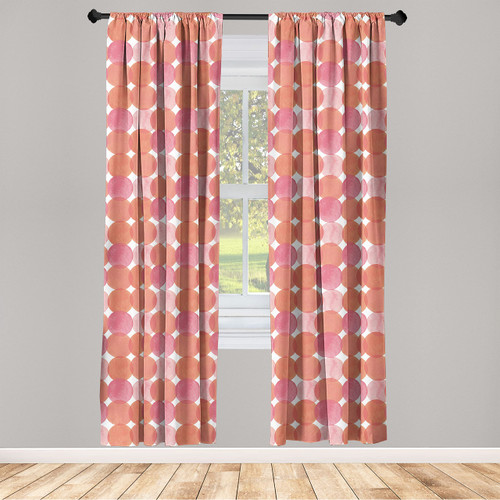 Ambesonne Abstract Window Curtains, Watercolor Style of Round Shapes Geometrical Style Modern Themed Circle, Lightweight Decor 2-Panel Set with Rod Pocket, Pair of - 28" x 63", Burnt Sienna and Pink