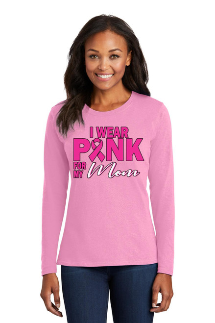 wild custom apparel Wear Pink for My Mom Pink Ribbon Womens Long Sleeve, Light Pink, Small wild custom apparel Wear Pink for My Mom Pink Ribbon Womens Long Sleeve, Light Pink, Small
