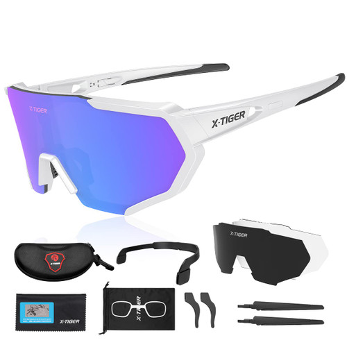 X-TIGER Polarized Sports Sunglasses with 3 Interchangeable Lenses,Mens Womens Cycling Glasses,Baseball Running Fishing Golf Driving Sunglasses