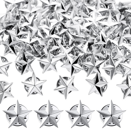 100 Pieces Star Badge Lapel Pin Veterans Day Star Pins for Backpacks Star Badge Pins Military Award Pins Labor Day 4th of July Memorial Day Stars Brooches (Silver)