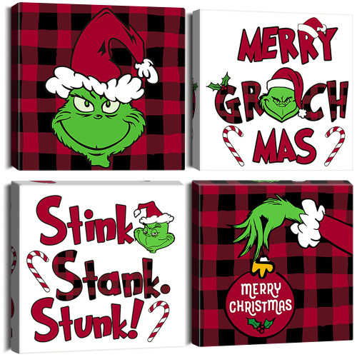 Ohok 4 Panels Christmas Prints Artwork Pictures Photo Paintings Print on Canvas Wall Art for Home Walls Decor Stretched and Framed Ready to Hang (Christmas C)