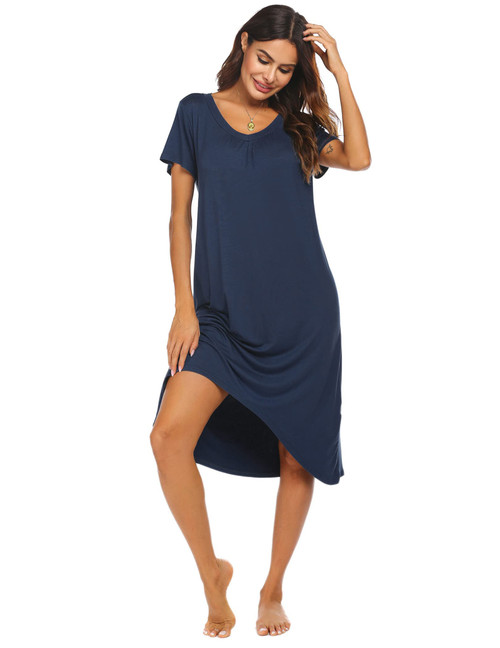 Ekouaer Womens, Short Sleeve Nightgown Nightshirt, Soft Long Sleep Shirts, Sleepwear Plus Size, B-dark Blue, 3X-Large