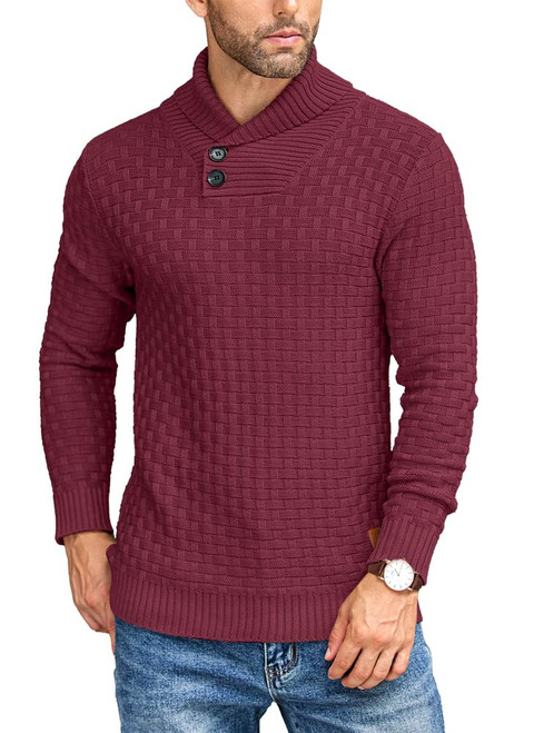 COOFANDY Men's Shawl Collar Pullover Sweater Casual Slim Fit Button Textured Knit Sweaters