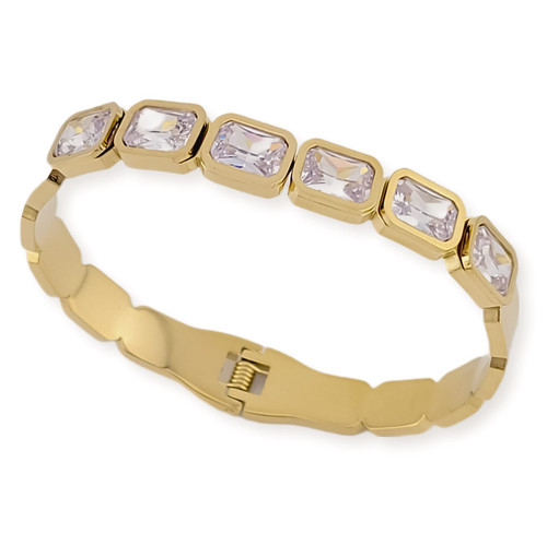 Fierce Creative Co. Cubic Zirconia Rhinestone Bangle Bracelet 18K Gold Plated Dressy Going Out Bridal Bracelet (Clear) Fierce Creative Co. Cubic Zirconia Rhinestone Bangle Bracelet 18K Gold Plated Dressy Going Out Bridal Bracelet (Clear)