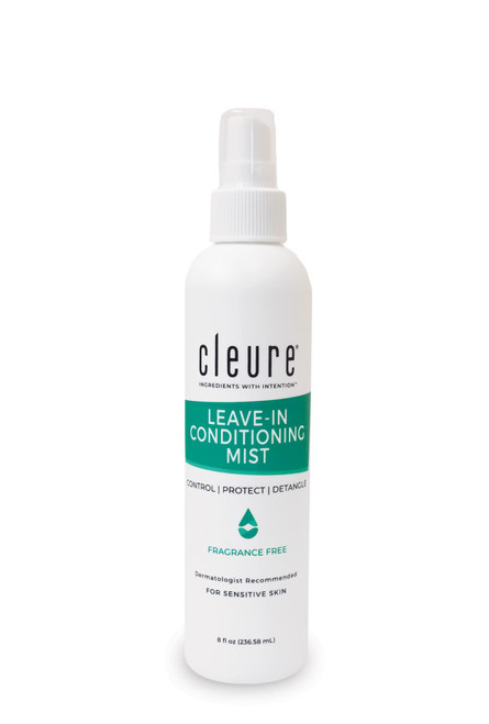 Cleure Fragrance Free Leave-In Conditioner for Dry, Frizzy, Straight & Curly Hair - Hypoallergenic Hair Detangler Spray for Sensitive Skin (8 fl oz, Pack of 1)