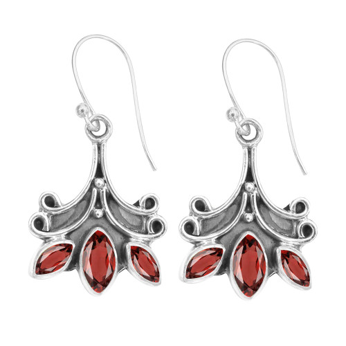 SILVESTO INDIA Red Garnet 925 Sterling Silver Gemstone Hook Earring Simple Earring Elegant Earring Garnet January Birthstone Gift For Her