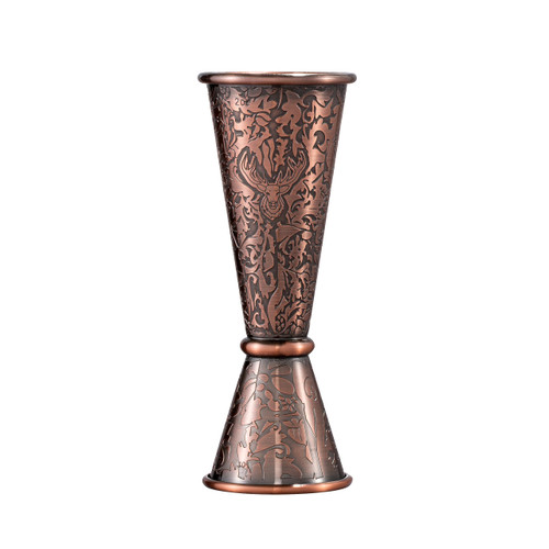 SKY FISH 3D Relief Cocktail Double Japanese Jigger 1/2oz, 3/4oz, 1oz, 1 1/2Oz, and 2oz, Stainless Steel Measuring Jigger Copper Plated