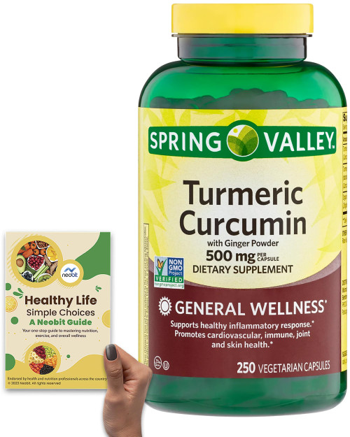 Spring Valley Turmeric Curcumin with Ginger Powder, 500mg, 250 Vegetarian Capsules - General Wellness, Immune, Joint & Skin Health Support - Bundle with 'Healthy Life, Simple Choices' Guide (2 Items)