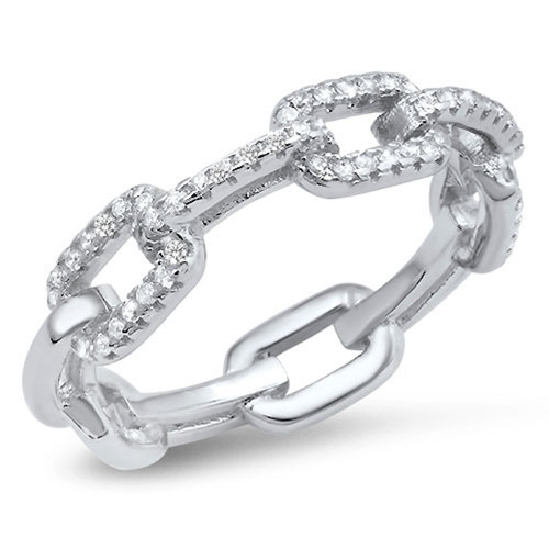 Eternity Clear CZ Chain Link Ring New .925 Sterling Silver Band Size 9