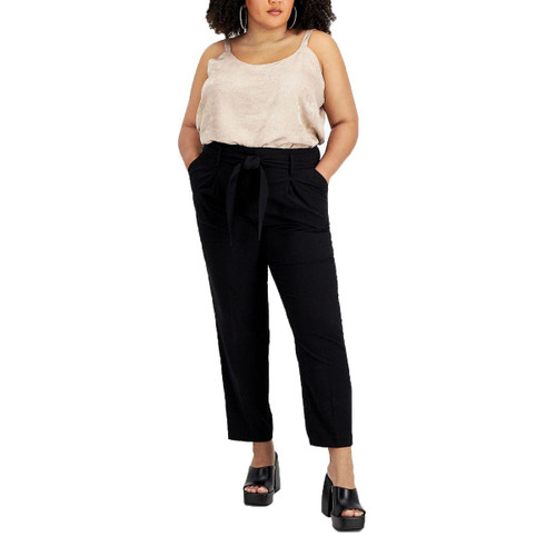 Bar III Womens Plus Paperbag Waist Business Dress Pants Black 14W