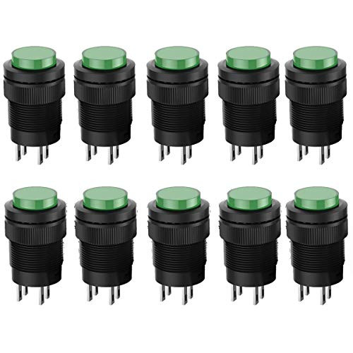 DIYhz 10Pcs OFF/ON Thread SPST Latching Type Push Button Switch R16 AC 250V/1.5A 125V/3A Green Cap