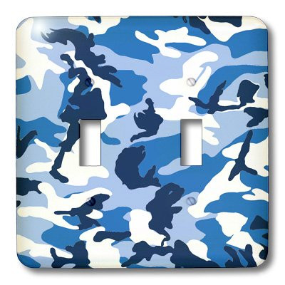 3dRose LLC lsp_20357_2 Blue Camoflauge Print Double Toggle Switch