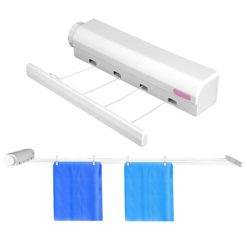 VTOSEN Retractable Clothesline, Flexible Telescopic Indoor/Outdoor Clothes Line for Easy Installation & Adjustable Household Hanging, Ideal for Wet/Dry Laundry(4 Ropes)