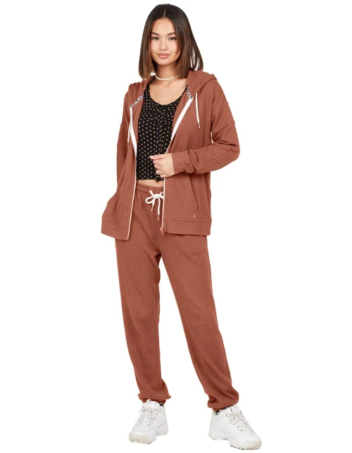 Volcom Women's Lived in Lounge Fleece Sweatpant, Dark Clay, X-Small
