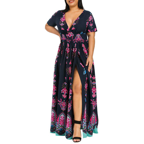 Sleeve Casual Plus V-Neck Dress Size Women Short Long Fashion Printed Women's Dress Long Summer Dresses for Women 2023 Purple Sleeve Casual Plus V-Neck Dress Size Women Short Long Fashion Printed Women's Dress Long Summer Dresses for Women 2023 Purple