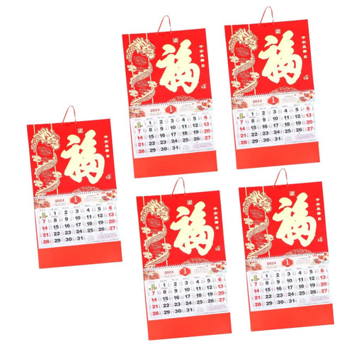 EXCEART 5pcs 2024 feng shui calendar 2024 new year calendar 2024 year of the dragon calendar 2024 lunar calendar paper calendar chinese style hanging calendar poster tearable office