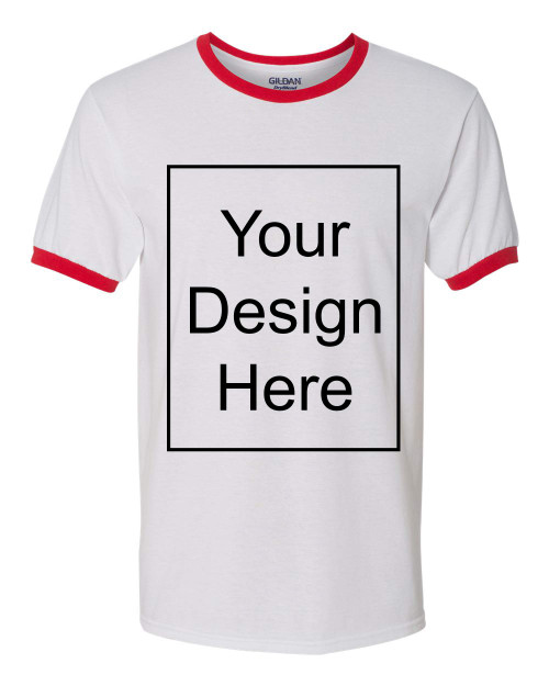 Add Your Own and Text Design Custom Personalized Ringer Adult T-Shirt Tee (X Large, White/Red)