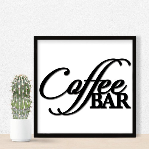 Coffee Bar Wood Framed Sign Table Decor Modern Black Coffee Cup Silhouette Signs Motivational Established Wood Sign for Laundry Table House 7x7in