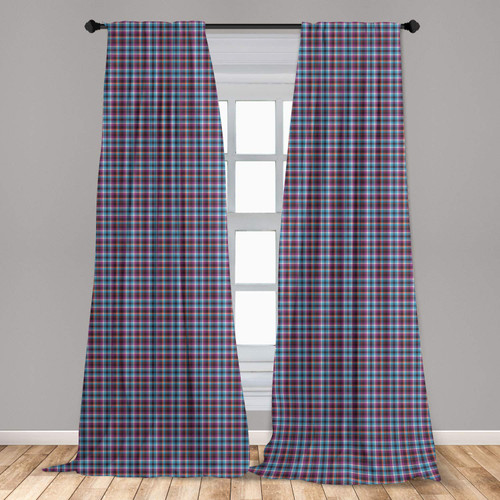 Ambesonne Checkered Window Curtains, Celtic Tartan Irish Culture Scotland Country Antique Tradition Tile, Lightweight Decor 2-Panel Set with Rod Pocket, Pair of - 28" x 63", Blue
