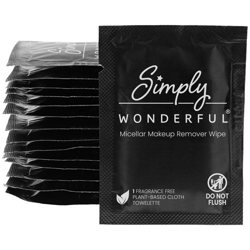 Simply Wonderful Makeup Remover Wipes - New Plant Based Individually Wrapped Makeup Wipes with Micellar Water Makeup Remover for Facial Wipes Cleansing, Remove Makeup, Mascara, Lipstick, Oil and Dirt, Bulk 100 Count (Pack of 1)