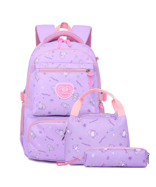 3Pcs Pretty Girls Backpack Set for School Elementary Bookbags Primary School Bags, with Lunch Bag and Pencil Case