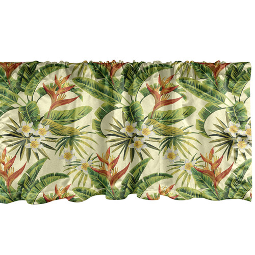 Ambesonne Tropical Window Valance, Exotic Plumeria Flowers and Palm Tree Leaves on Cream Background Hawaiian Flora, Curtain Valance for Kitchen Bedroom Decor with Rod Pocket, 54" X 18", Orange Green Ambesonne Tropical Window Valance, Exotic Plumeria Flowers and Palm Tree Leaves on Cream Background Hawaiian Flora, Curtain Valance for Kitchen Bedroom Decor with Rod Pocket, 54" X 18", Orange Green