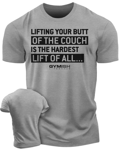 Gymish Lifestyle Weightlifting Gym T-Shirt, Funny Hardest Lifting Saying Shirt for Men, Motivational & Inspirational Workout Sport Shirt with Short Sleeve - Heather Grey