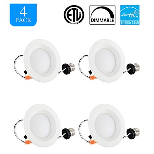 HOMIFORCE LED Downlight 2700K - 4 Packs 4 Inch 8W Dimmable Ceiling Lights - 80W Replacement Baffle Recessed Retrofit Kit Dimmable LED Light - Warm White