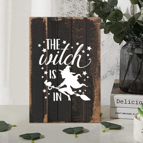 Retro Rustic Style Wood Sign Halloween Quotes the Witch is in Wooden Wall Plaque for Porch Living Room Garden Yard Kitchen Farmhouse Coffee Bar Laundry Room Decor 8x12in Retro Rustic Style Wood Sign Halloween Quotes the Witch is in Wooden Wall Plaque for Porch Living Room Garden Yard Kitchen Farmhouse Coffee Bar Laundry Room Decor 8x12in