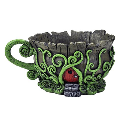 Georgetown Home and Garden Woodland Fiddleheads Fairy Garden Teacup Planter With Red Fairy Door