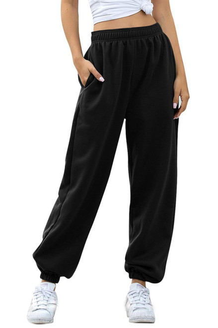 Ru Sweet Women's Active High Waisted Sporty Gym Athletic Fit Jogger Sweatpants Baggy Lounge Pants with Pockets Black