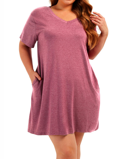 Plus Size Nightgowns Women V Neck Sleepwear Cotton Night Gown Dresses Sleep Shirts with Pockets 3X Pink