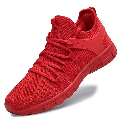 AOE Womens Fashion Walking Running Shoes Ultra Breathable Lightweight Mesh Tennis Shoes Non Slip Gym Workout Sneakers Red 8women / 7men