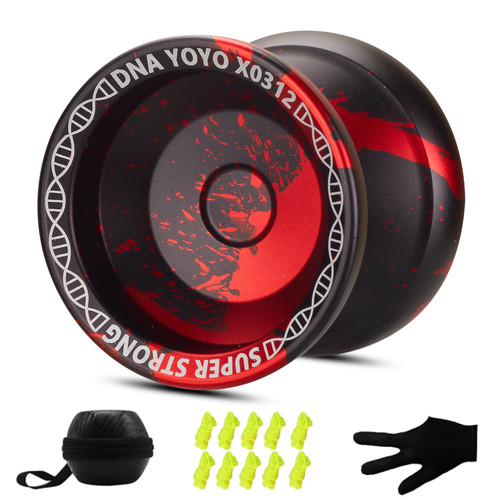 YOYOSTUDIO Unresponsive Yoyo Professional DNA Yoyo for Kids Beginners, Yo yo for Adults , Pro Metal Trick Yoyo with 10 Strings, Case & Gloves Black and Red