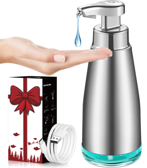Automatic Soap Dispenser-Stainless Steel Sensor Soap Dispenser-14 Oz/400ml Liquid Sensor Auto Soap Dispenser for Kitchen Sink,Bathroom, Kitchen-Rechargeable Electric Soap Dispenser Touchless