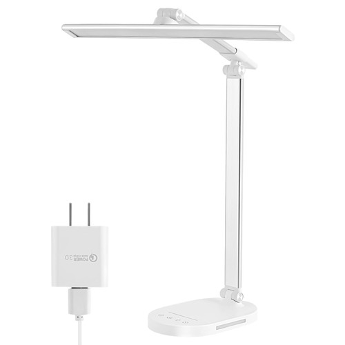 DALIVOL LED Desk Lamp, Dimmable Table Lamp Reading Lamp with USB Charging Port,5 Lighting Modes, Sensitive Control, 60 Minutes Auto-Off Timer, Eye-Caring Office Lamp(White)