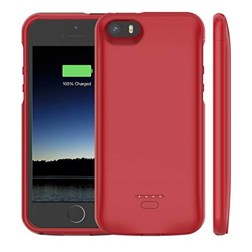 iPhone 5 /5S /SE Battery Case, Euhan 4000mAh Rechargeable Portable Power Charging Case for iPhone 5 5S SE Extended Battery Pack Charger Case Ultra Thin -Red [ Not Compatible with iPhone 5C ]