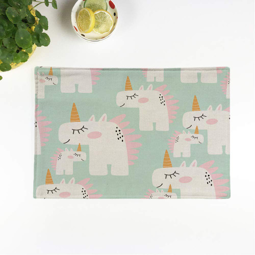 rouihot Set of 6 Placemats Pink Pattern Cute Fairy Unicorns Childish Scandinavian Mint Pastel 12.5x17 Inch Non-Slip Washable Place Mats for Dinner Parties Decor Kitchen Table