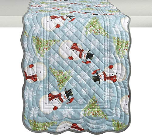 Nantucket Home Light Blue Christmas Snowman & Trees Quilted Table Runner, 72" L x 13" W
