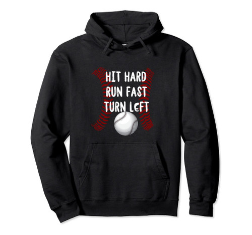 Vintage Hit Hard Run Fast Turn Left Baseball Funny Sport Pullover Hoodie
