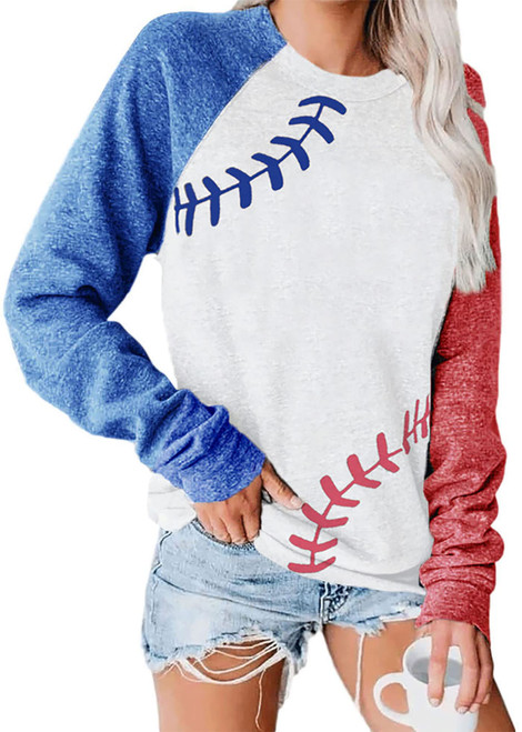 ATACT Baseball Pullover Tops for Women Raglan Long Sleeve Sweatshirts Casual Crew Neck Blouse, A-white, 3X-Large